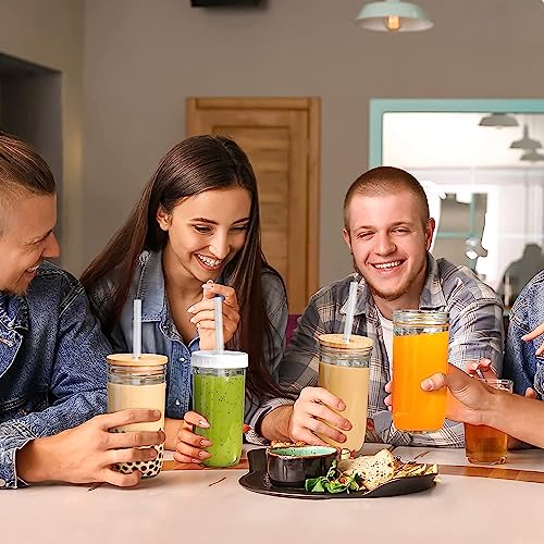 HeroFiber 20 oz Glass Tumbler with Straw and Lid, Bamboo Lids Water Bottle, Iced Coffee Cup Reusable, Straw Silicone Protective Sleeve – 2 Amber & 2 Black
