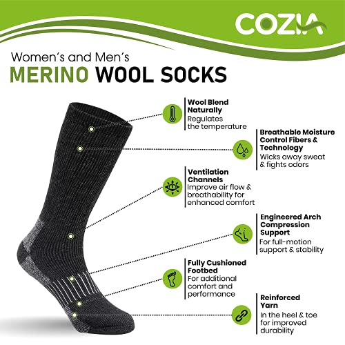 Merino Wool Socks Casual Warm Socks for Winter Cozy Boot Socks for Men & Women Black ML