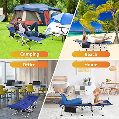 Homdox Camping cot Folding Outdoor Camping Travel Cot and Cot Pad - Quality Lightweight Portable Heavy Duty Adult & Kids Travel Cot Double Layer Oxford Portable Travel Camp Cots for Camp/Office/Home