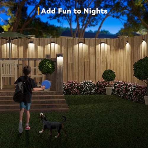 Bridika Solar Fence Lights, Fence Lights Solar Power, Solar Lights Outdoor Waterproof Warm White & Color Glow LED Solar Lights for Backyard, Patio, Deck Railing, Step and Wall, Christmas (8 Pack)