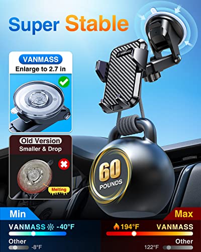 VANMASS Universal Car Phone Mount,【Patent & Safety Certs】 Upgraded Handsfree Stand, Phone Holder for Car Dashboard Windshield Vent, Compatible with iPhone 14 13 12 Samsung Android & Pickup Truck