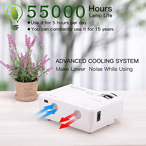 AuKing Projector, 2023 Upgraded Mini Projector, 9500 lumens Multimedia Home Theater Video Projector, Compatible with Full HD 1080P HDMI, USB, VGA, AV, Smartphone, Pad, TV Box, Laptop