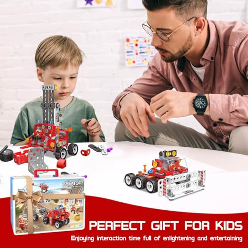 Aolew 187Pcs City Fire Brigade Building Block Set for Kids Ages 4-12,Erector Sets,STEM Building Toys for Boys Girls 4-6 5-7 8-10 10-12 Year Old,Fire Rescue Team,Creative Educational Engineering Kit