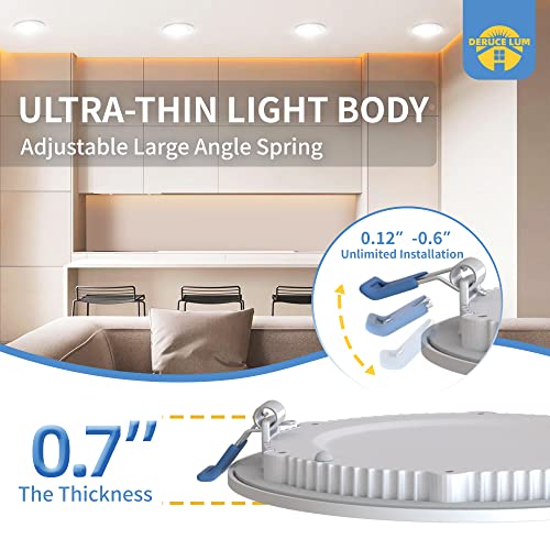 Deruce Lum 6 Pack 4 Inch 3000k Ultrathin Led Recessed Light, Superbright recessed Lighting 4 inches led recessed Light for Living Room Bedroom Kitchen Hallway 9W 750lm- ETL & Energy Star Certified