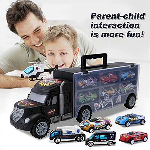 JODUDLR Toddler Toys for 3 4 Year Old Boys,Large Transport Cars Carrier Set Truck Toys with 12 Die cast Vehicles Truck Toys Cars,Ideal Christmas Easter Gifts Toys for Kids Age 3 7, One Size