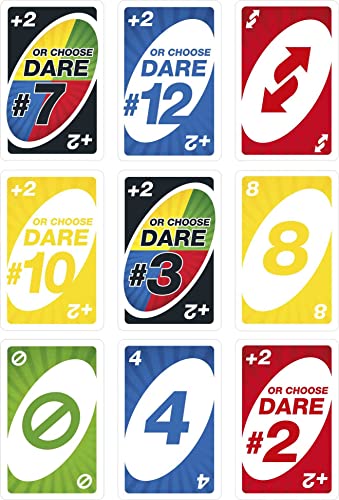 Mattel Games UNO Dare Card Game for Family Night Featuring Challenging and Silly Dares from 3 Different Categories