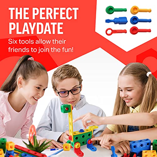 Brickyard Building Blocks STEM Toys - Educational Building Toys for Kids Ages 4-8 with 163 Pieces, Tools, Design Guide and Toy Storage Box, Gift for Boys & Girls