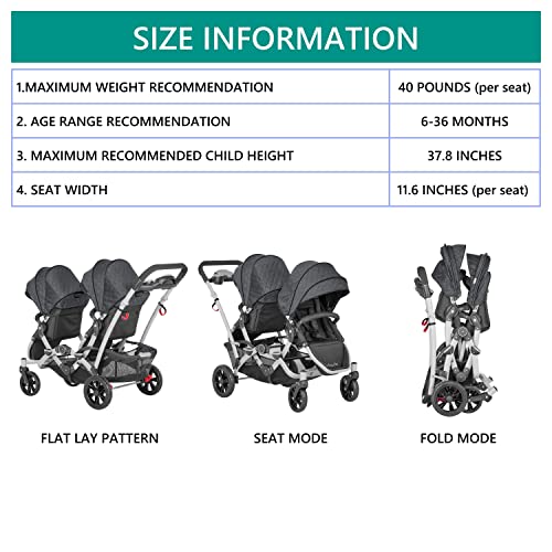Dream On Me Track Tandem Double Umbrella Stroller in Slate, Lightweight Double Stroller for Infant and Toddler, Multi-Position Reversible & Reclining Seats, Large Storage Basket and Canopy