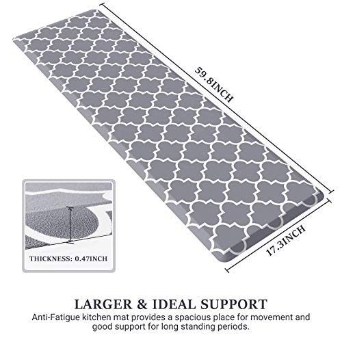 WISELIFE Kitchen Mat Cushioned Anti-Fatigue Rug,17.3"x 60",Non Slip Waterproof Rugs Heavy Duty PVC Ergonomic Comfort Mat for Kitchen, Floor Home, Office, Sink, Laundry, Grey