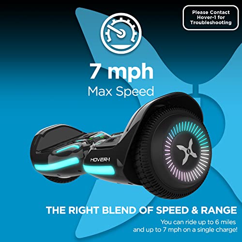 Hover-1 Superfly Electric Hoverboard, 7MPH Top Speed, 6 Mile Range, Long Lasting Li-Ion Battery, 5HR Full Charge, Built-In Bluetooth Speaker, Rider Modes: Beginner to Expert, Black