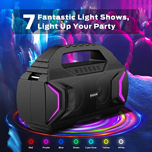 BUGANI Bluetooth Speakers with Wireless Microphone, Party Plus Wireless Portable Speaker with 60W Big Power Stereo Sound, 30H Playtime, Support Karaoke/TF/AUX/USB, Suitable for Party, Outdoor Speaker