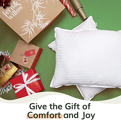 Fern and Willow Pillows for Sleeping - Set of 2 Queen Size Down Alternative Pillow Set w/Luxury Plush Cooling Gel for Side, Back & Stomach Sleepers