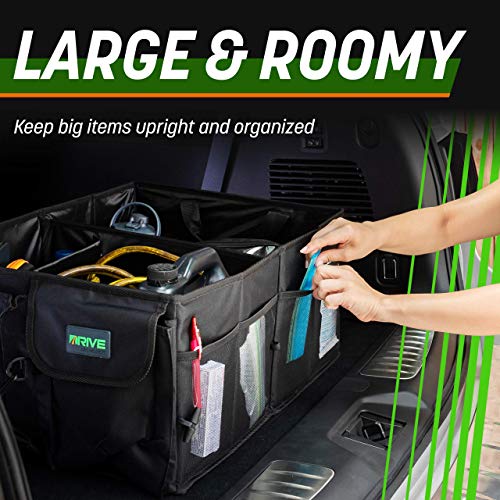 Drive Auto Car Trunk Organizer - Collapsible, Multi-Compartment Automotive SUV Car Organizer for Storage w/Adjustable Straps - Truck & Car Accessories for Women and Men - Tan
