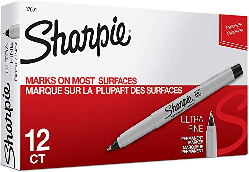 SHARPIE Permanent Markers, Ultra Fine Point, Black, 12 Count - 1 Pack