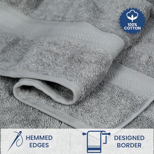 CASALINO Plush Collection Towel Set, Premium Quality 100% Pure Cotton, Highly Absorbent, Super Soft, Soft and Plush, (4 PCS Hand Towel Set, Silver)