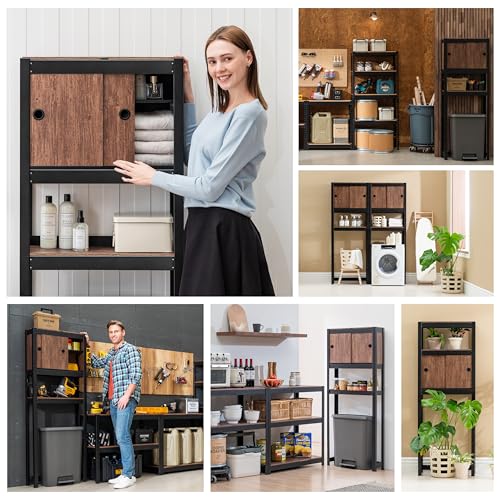 HOMEDANT House Over The Toilet Storage Cabinet Fully Adjustable Shelf Organizer Bathroom Easy Assemble Shelf Black 24.4" W x 8.6" D x 65.4" H