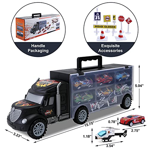 JODUDLR Toddler Toys for 3 4 Year Old Boys,Large Transport Cars Carrier Set Truck Toys with 12 Die cast Vehicles Truck Toys Cars,Ideal Christmas Easter Gifts Toys for Kids Age 3 7, One Size