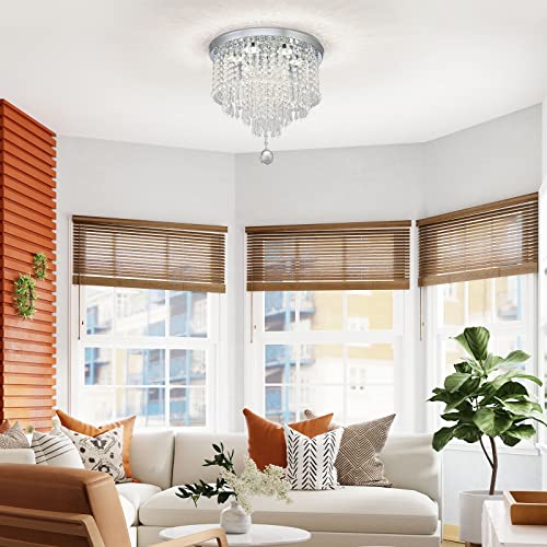 DSLITING Crystal Chandelier for Living Room Modern LED Chandelier Crystal Flush Mount Ceiling Light Crystal Chandelier for Bedroom Hallway Dinning Room Chandelier,Multicolor