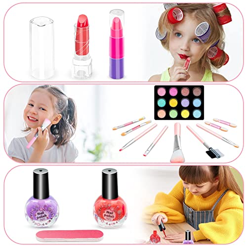 Hollyhi 41 Pcs Kids Makeup Kit for Girls, Washable Makeup Set Toy with Real Cosmetic Case for Little Girl, Pretend Play Makeup Beauty Set Birthday Toys Gift for 3 4 5 6 7 8 9 10 11 12 Years Old Kid