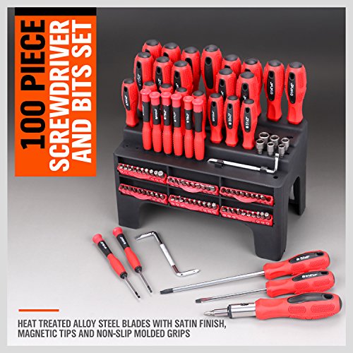 HORUSDY 102-Piece Magnetic Screwdriver Set with Plastic Racking, Includs Precision screwdriver and Magnetizer Demagnetizer DIY Tools for Men Tools Gift