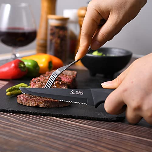 UPTRUST Steak Knives, Steak Knives Set of 6, High-Carbon Stainless Steel Serrated Steak Knives Dishwasher Safe, Elegant Black