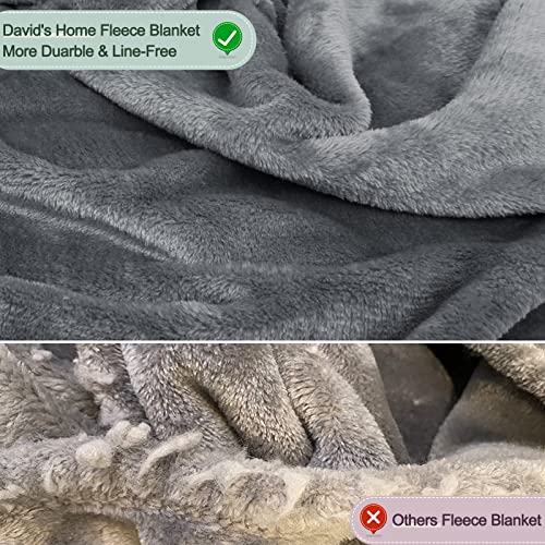 David's Home Fleece Queen Blanket,Ultra Soft More Durable Lightweight Velvety Bed Blanket,Lint-Free& No Pilling,300GSM All Season Luxury Plush Cozy Blanket with Wider Stitched Border,90"x90",Dark Grey