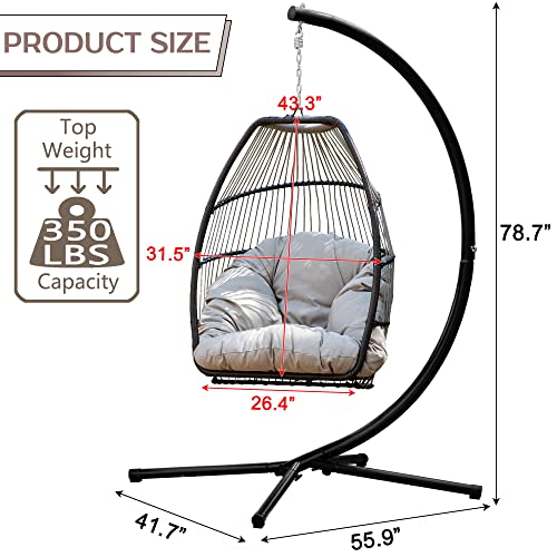 Egg Chair Hammock Chair Basket Chair Hanging Swing Chair UV Resistant Cushion with Stand for Indoor Bedroom Outdoor Garden Backyard