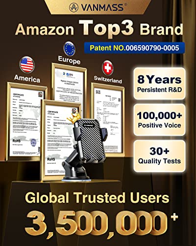 VANMASS Universal Car Phone Mount,【Patent & Safety Certs】 Upgraded Handsfree Stand, Phone Holder for Car Dashboard Windshield Vent, Compatible with iPhone 14 13 12 Samsung Android & Pickup Truck