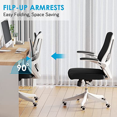 balmstar Office Chair, Ergonomic Desk Chair Home Office Desk Chairs, Breathable Mid-Back Comfortable Mesh Computer Chair with PU Silent Wheels, Flip-up Armrests, Tilt Function, Lumbar Support (Black)