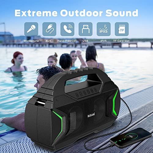 BUGANI Bluetooth Speakers with Wireless Microphone, Party Plus Wireless Portable Speaker with 60W Big Power Stereo Sound, 30H Playtime, Support Karaoke/TF/AUX/USB, Suitable for Party, Outdoor Speaker