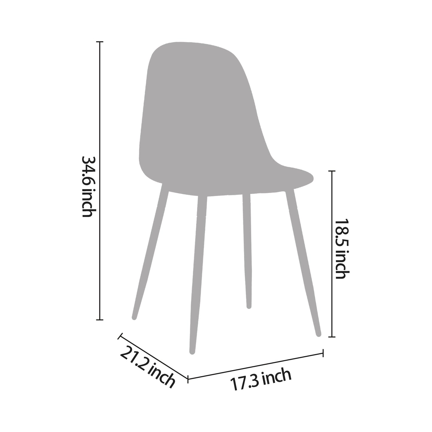 CangLong Upholstered Cushion Seat Back, Mid Century Metal Legs for Kitchen Dining Room Side Chair, Set of 4, Light Grey
