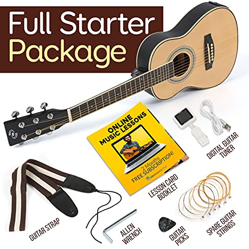 Pyle Acoustic Electric Guitar ½ Scale 34” Steel String Spruce Wood w/Gig Bag, 4-Band EQ Control, Clip On and Onboard Tuner, Picks, Shoulder Strap for Beginners Students and Kids