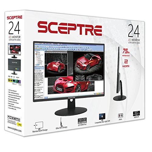 Sceptre 24-inch Professional Thin 1080p LED Monitor 99% sRGB 2x HDMI VGA Build-in Speakers, Machine Black (E248W-19203R Series)