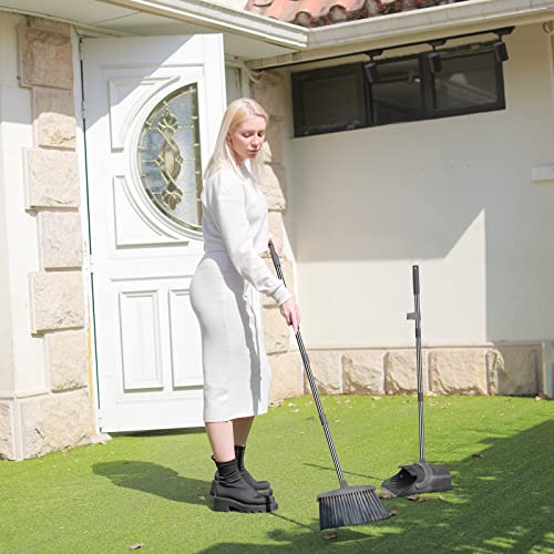 Broom and Dustpan Set, Broom Dust pan, Dustpan with Long Handle, Broom with Dustpan, Broom and Dustpan Set for Home, Dustpan Comb, Broom with Dustpan Indoor or Outdoor Broom(Deep Gray&Light Gray)