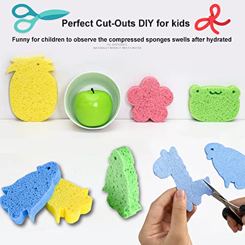 12-Count Kitchen Sponges- Compressed Cellulose Cleaning Sponges Non-Scratch Natural Sponge for Kitchen Bathroom Cars, Funny Cut-Outs DIY for Kids