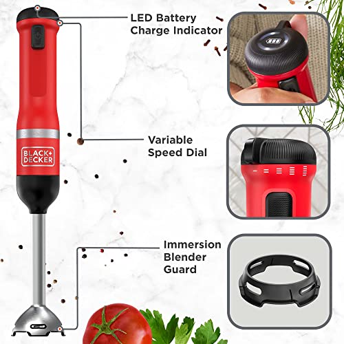 BLACK+DECKER Kitchen Wand Cordless Immersion Blender, Hand Blender with Charging Dock, Red (BCKM1011K06)