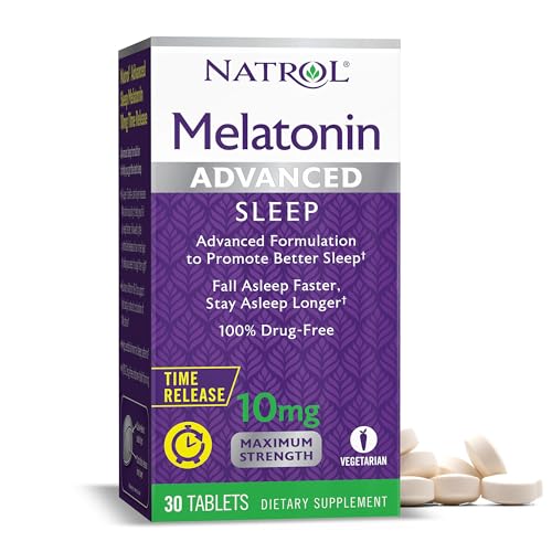 Natrol Melatonin Advanced Sleep Tablets with Vitamin B6, Helps You Fall Asleep Faster, Stay Asleep Longer, 2-Layer Controlled Release, 100% Drug-Free, Maximum Strength, 10mg, 30 Count