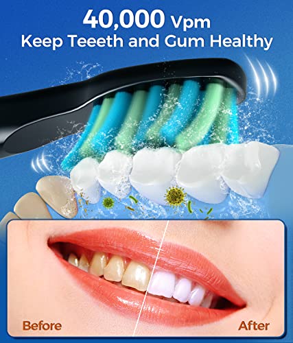Electric Toothbrush for Adults, 8 Brush Heads Sonicare Electric Toothbrush with 40000 VPM Deep Clean 5 Modes, Rechargeable Toothbrushes Fast Charge 4 Hours Last 30 Days,, Father's Day Gifts