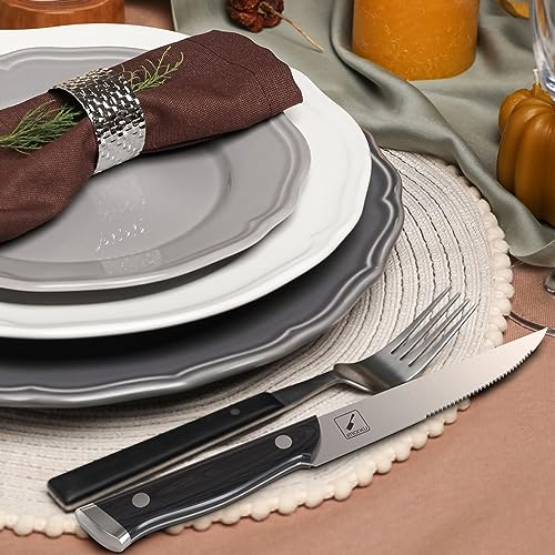 imarku Steak Knives, Steak Knives Set of 8, Serrated Steak Knife Set with Pakkawood Ergonomic Handle, Japanese HC Steel Steak Knife and Gift Box, Black of Friday 2023