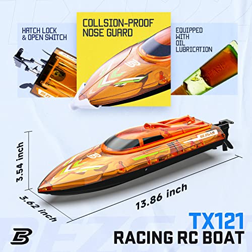 BEZGAR TX121 RC Boat - Remote Control Boat for Pools and Lakes, 2.4GHz Racing RC Boats for Adults and Kids, Top Speed 20+MPH, Features with Transparent Cover and LED Effect, with Rechargeable Battery