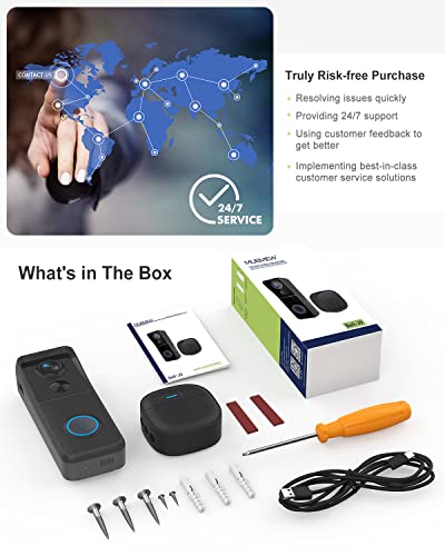 MUBVIEW Doorbell Camera Wireless with Chime, Video Doorbell - No Subscription, Voice Changer, Motion Zones, 1080HD, PIR Human Detection, 2.4Ghz WiFi, Battery-Powered Smart Doorbell