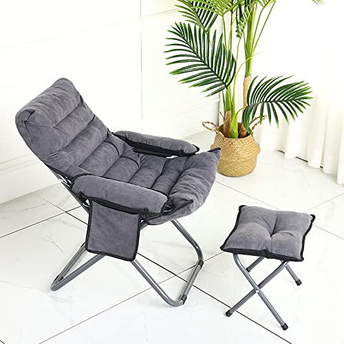 Living Room Lazy Chair with Ottoman & Armrest, Modern Comfy Folding Lounge Chair Reclining Sofa Leisure Chair Armchair with Footstool for Bedroom/Office/Hosting, Grey (Small)