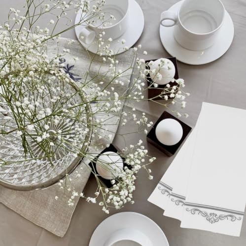 Evi‘s World Hand Towels – Luxurious Linen Feel Disposable Bathroom Napkins – Elegant Guest Towels Disposable Bathroom with Print Detail – Hygienic Disposable Hand Towels Bathroom – 200pcs