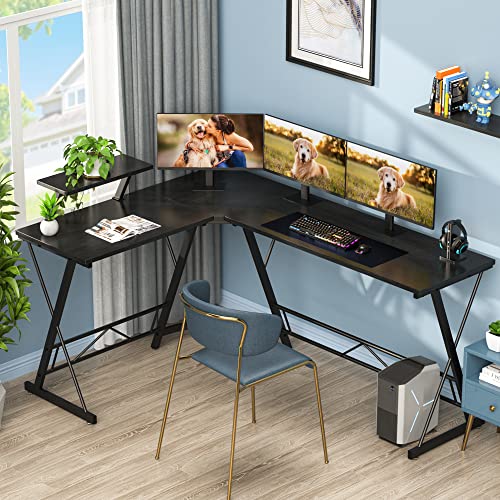 Mr IRONSTONE 63" L Shaped Gaming Desk, Corner Computer Desk, Home Office Writing Desk with Sturdy Monitor Shelf, Spacious L Shaped Desk Workstation, Easy to Assemble, Black