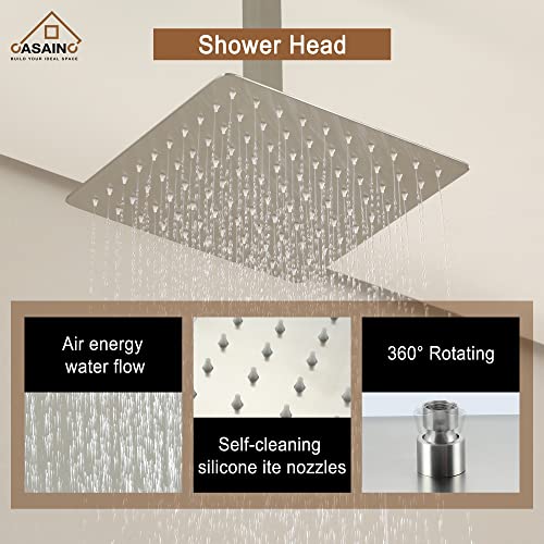 CASAINC Rain Shower Head with Handheld Spray 10" Ceiling Mounted Shower System Brushed Nickel Shower Head Combo