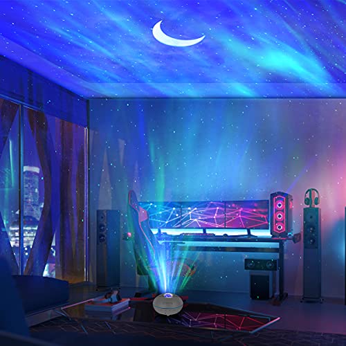 Star Porjector Night Light Galaxy Northern Lighting Lamp with Bluetooth Music Speaker Remote Control Aurora Sky Ambiance for Kids Bedroom Patry Home Decor (White)