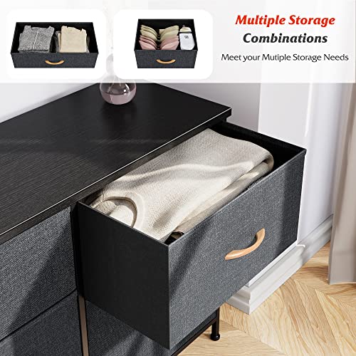 Nicehill Dresser for Bedroom with 5 Drawers, Storage Drawer Organizer, Wide Chest of Drawers for Closet, Clothes, Kids, TV Stand with Storage Drawers, Wood Board, Fabric Drawers(Black Grey)