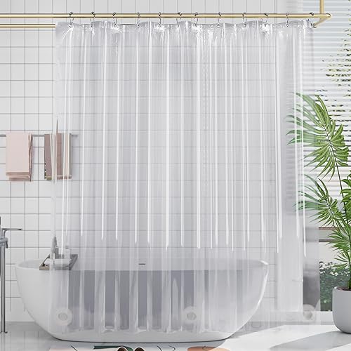AmazerBath Plastic Shower Curtain, 72 x 72 Inches PEVA Heavy Duty Clear Shower Curtain, Waterproof Heavy Weight Thick Bathroom Curtain with 3 Big Clear Weighted Stones and 12 Rustproof Grommet Holes