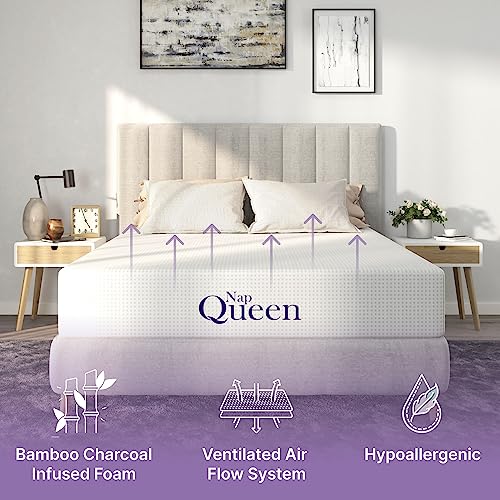 NapQueen 8 Inch Bamboo Charcoal Twin Size Medium Firm Memory Foam Mattress, Bed in a Box