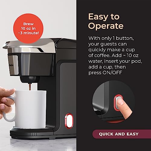 Mueller Single Serve Coffee Maker, Coffee Machine for Pod Coffee, 10 oz Water Tank, Quick Brewing, One Touch Operation, Compact for Home, Office, RV, Black